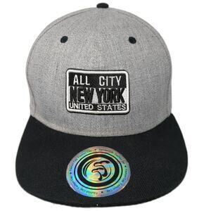 T&T Snapback Gray One Size New York All City United States Flat Brim Hat